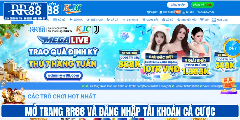 Mở trang RR88 và đăng nhập tài khoản cá cược
